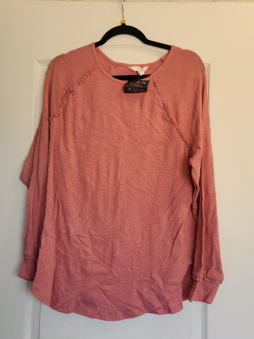 LC Lauren Conrad Rose Long Sleeve Ruffle Detail Top M Euc